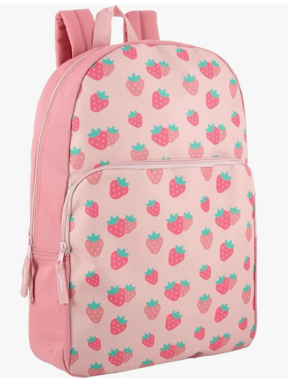 Kids Pink Strawberry Print Backpack - Cute Lightweight School Bag